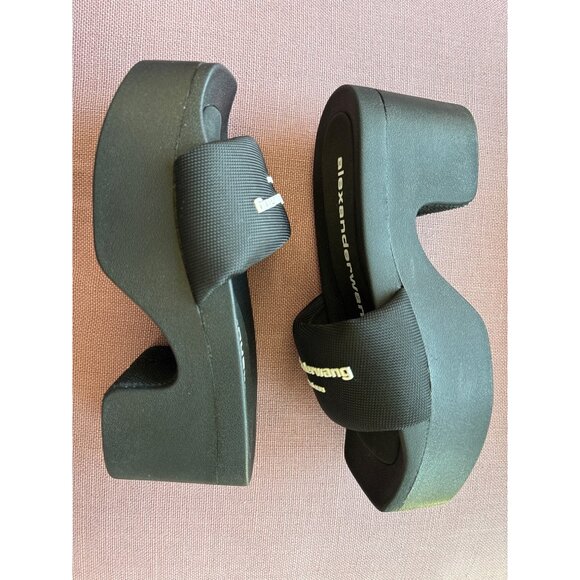 Alexander Wang AW Platform Slides in Black 37 New with Box Womens Logo Heels - Picture 10 of 16